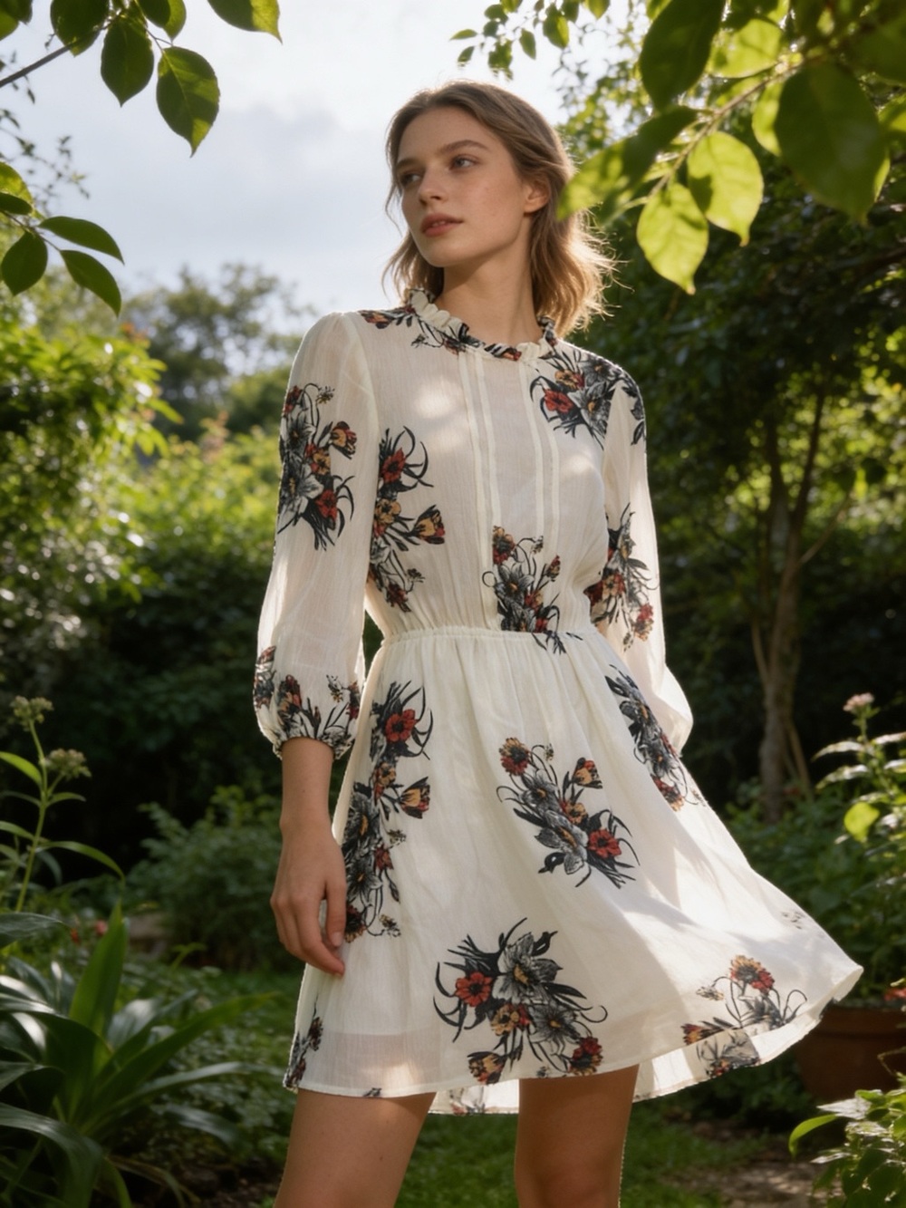 Staccato Floral Long Sleeve Mini Dress Size Small Boho Cottagecore
